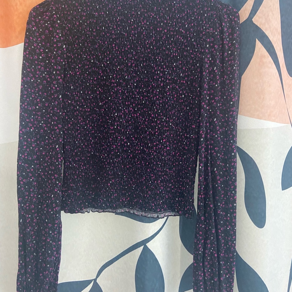 Floral Smocked Women's Top - Black and Pink (cropped)